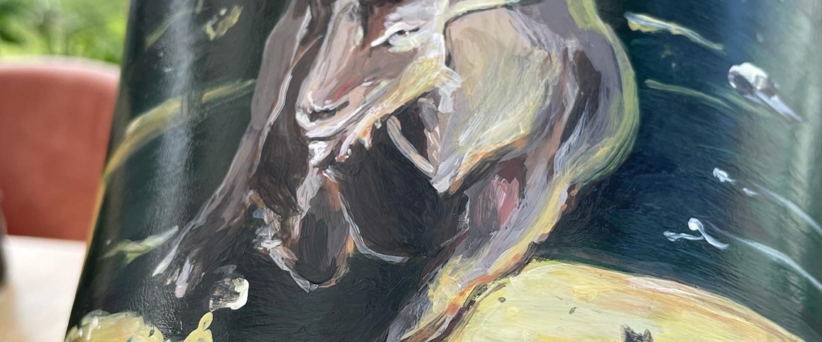 Steinbock in der Abendsonne [Holzmalerei]