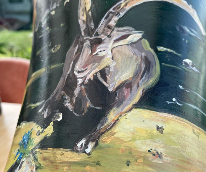 Steinbock in der Abendsonne [Holzmalerei]