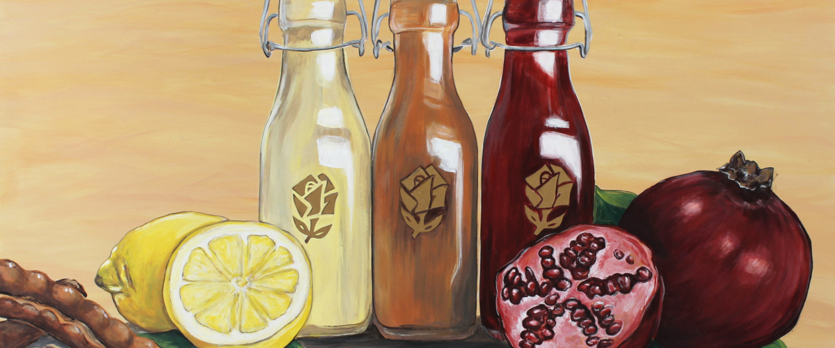 Leckerer Granatapfelsaft oder lieber frischen Zitronensaft? [Wandmalerei]